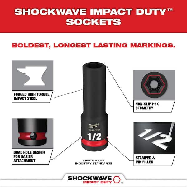 Milwaukee 49-66-7093 SHOCKWAVE 1/2 in. Drive SAE Deep Well 6 Point Impact Socket Set (18-Piece) - 3
