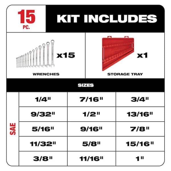 Milwaukee 48-22-9416 SAE Ratcheting Combination Wrench Set (15-Piece) - 2